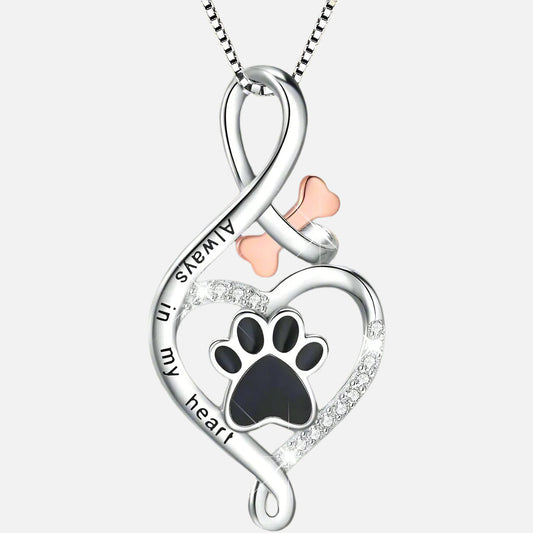Collar Lucky Paw con corazón, hueso y símbolo del infinito